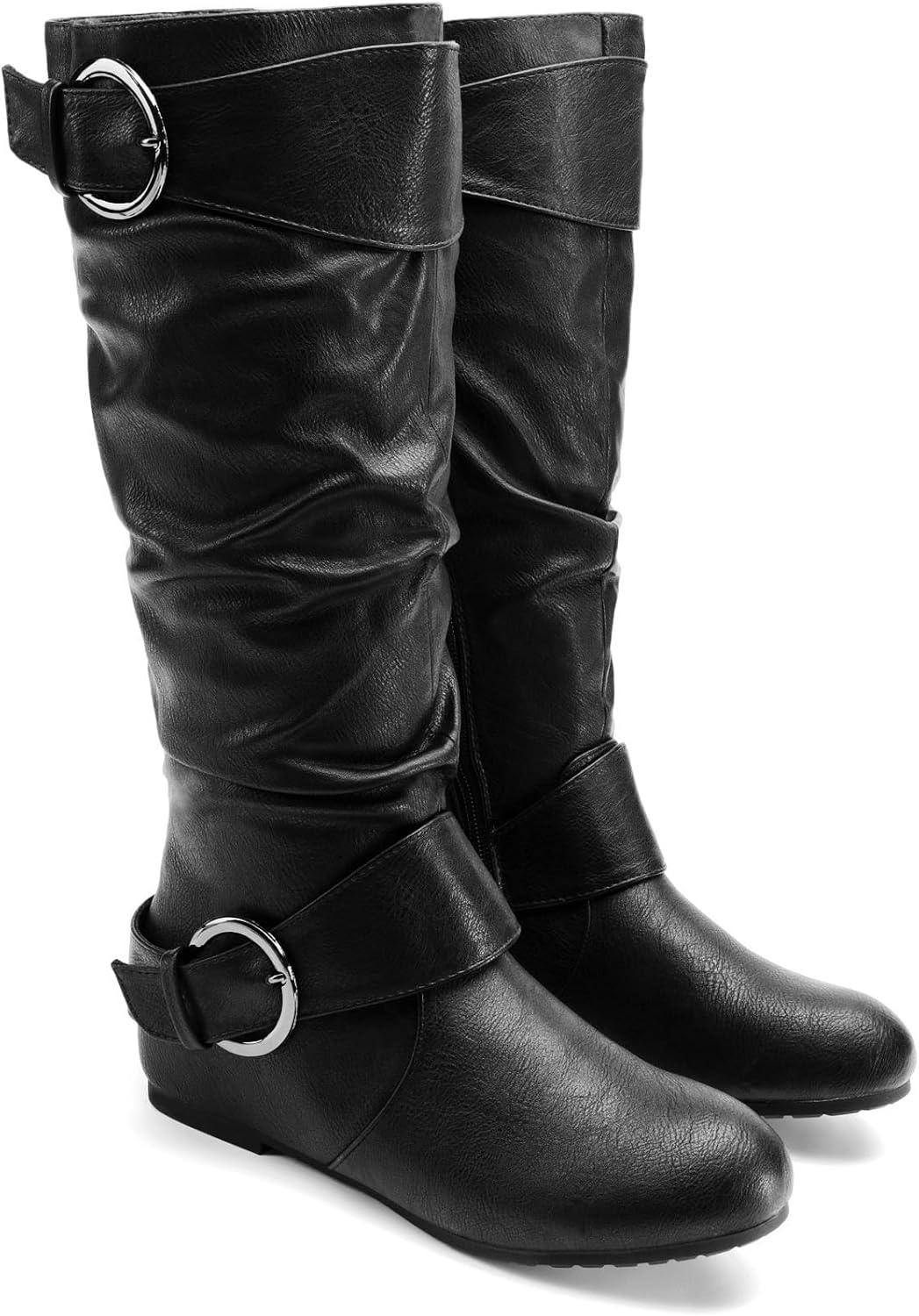 imageDREAM PAIRS Womens Wide Calf Knee High Boots Furlined Low Hidden Wedge BootsUrablackwidecalf
