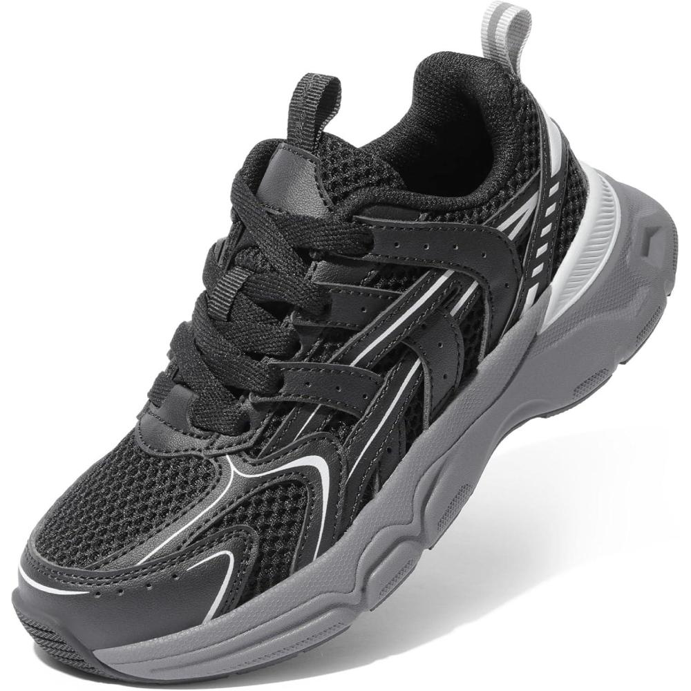 imageDREAM PAIRS Boys Girls Kids Sneakers Tennis Running Shoes Laceup Unisex LilLegends Lightweight Breathable Walking ShoesBlack