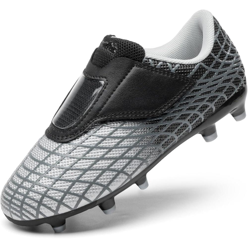 imageDREAM PAIRS Boys Girls Soccer Cleats Firm Ground Kids Youth Athletic Outdoor Football ShoesSilverBlack