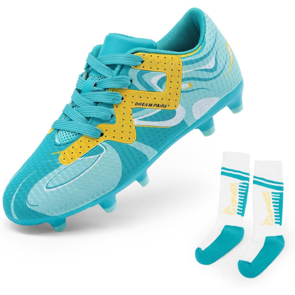 imageDREAM PAIRS Boys Girls Soccer Cleats Youth Firm Groud Sport Football Cleats with Soccer Socks for LittleBig KidToddlerMint Green