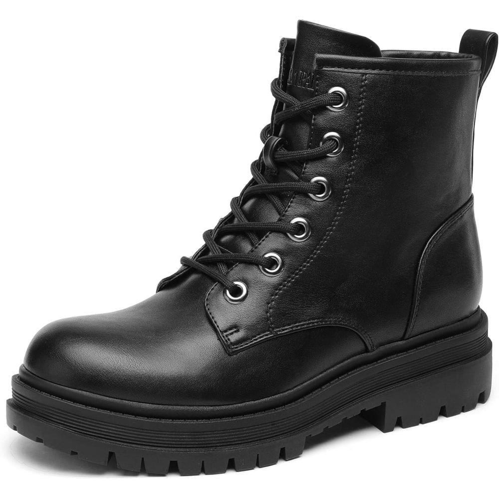 imageDREAM PAIRS Combat Boots Ankle Booties Laceup Platform Side Zipper Lug Sole BootsBlack