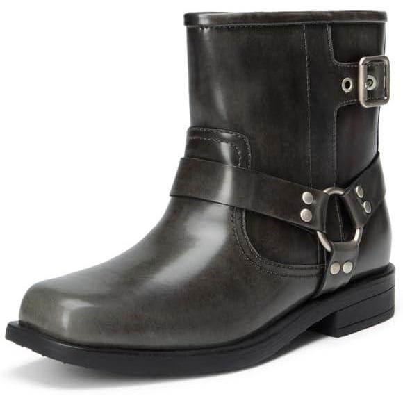 imageDREAM PAIRS Girls Combat Boots with Side Zipper Ankle Booties ShoesDark Grey