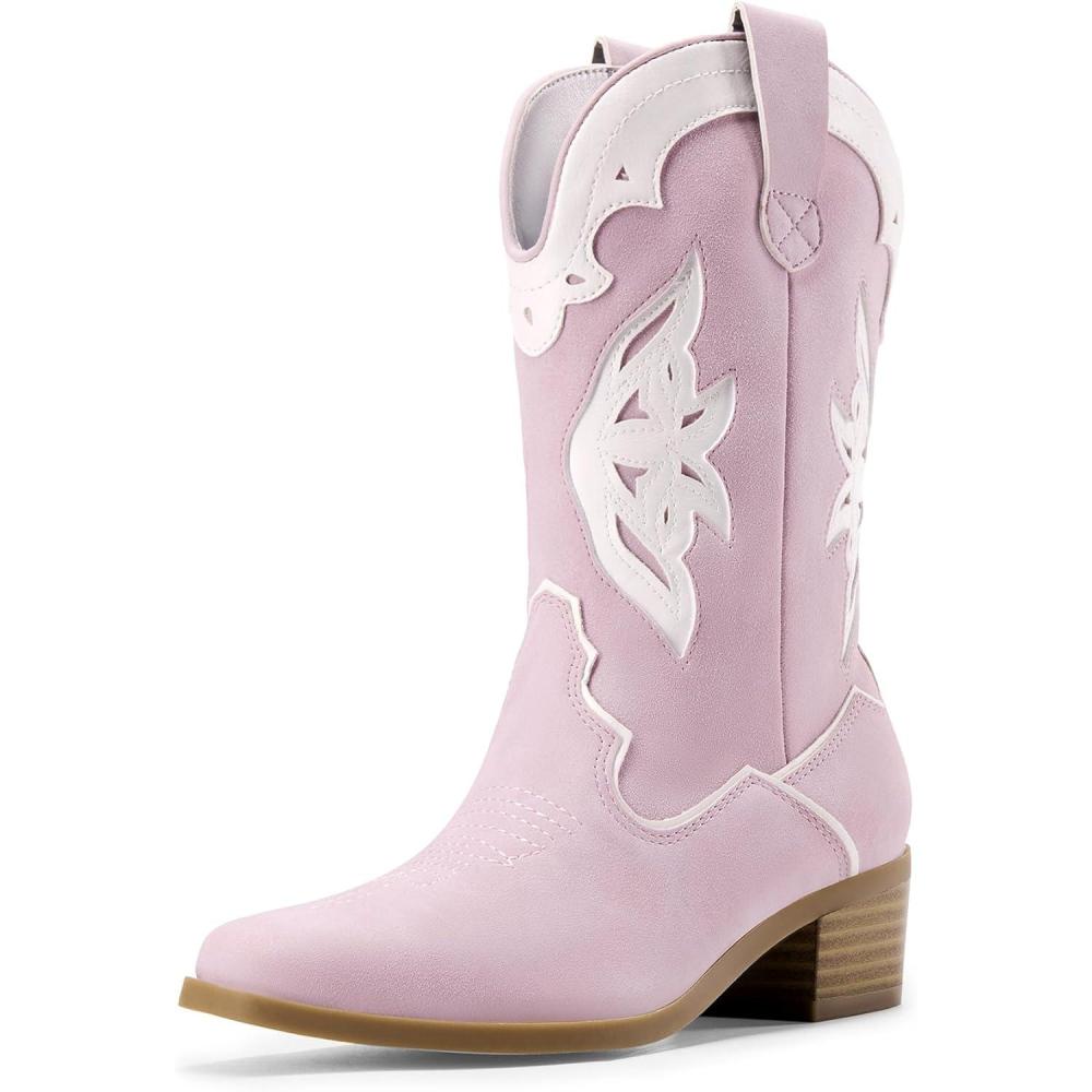 imageDREAM PAIRS Girls Cowgirl Cowboy Boots Western Fashion Mid Calf BootsLight Purple