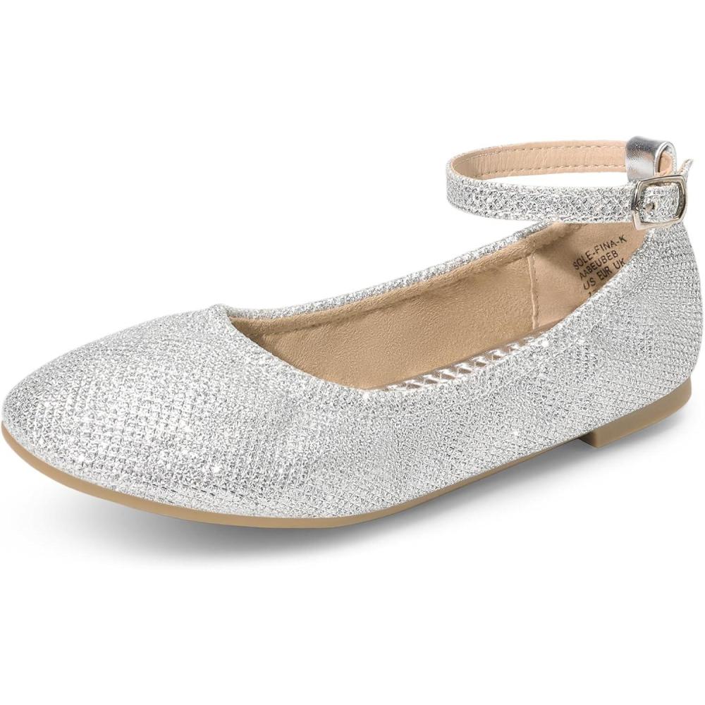 imageDREAM PAIRS Girls Dress Shoes Girls Ballerina Flat Ankle Strap Ballet Flats ToddlerLittle KidBig KidSilverGlitter