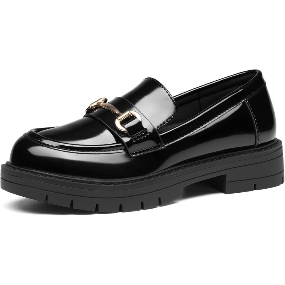 imageDREAM PAIRS Girls Loafers Chunky Platform Slip On Loafers School Uniform Dress ShoesBlackpatent