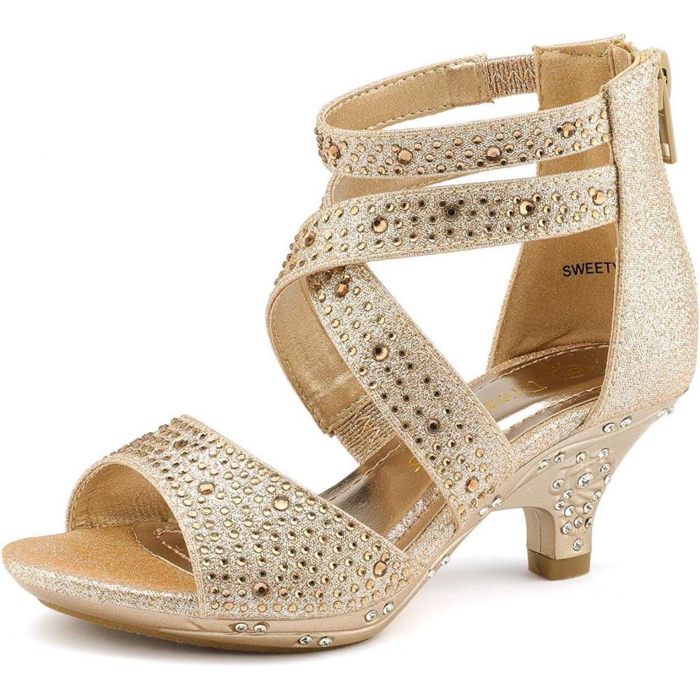 imageDREAM PAIRS Girls Sandals Low Heel Dress Pump SandalsGold2