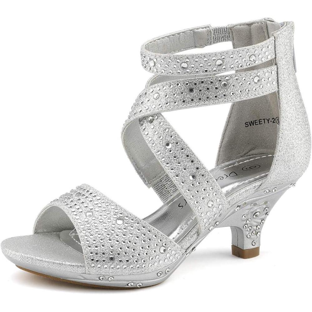 imageDREAM PAIRS Girls Sandals Low Heel Dress Pump SandalsSilver2