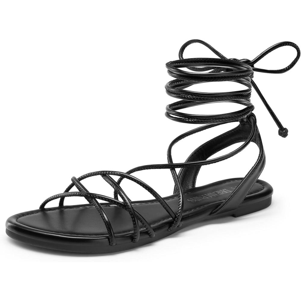 imageDREAM PAIRS Laceup Gladiator Sandals Strappy Dressy Summer Flat Sandals for WomenBlack