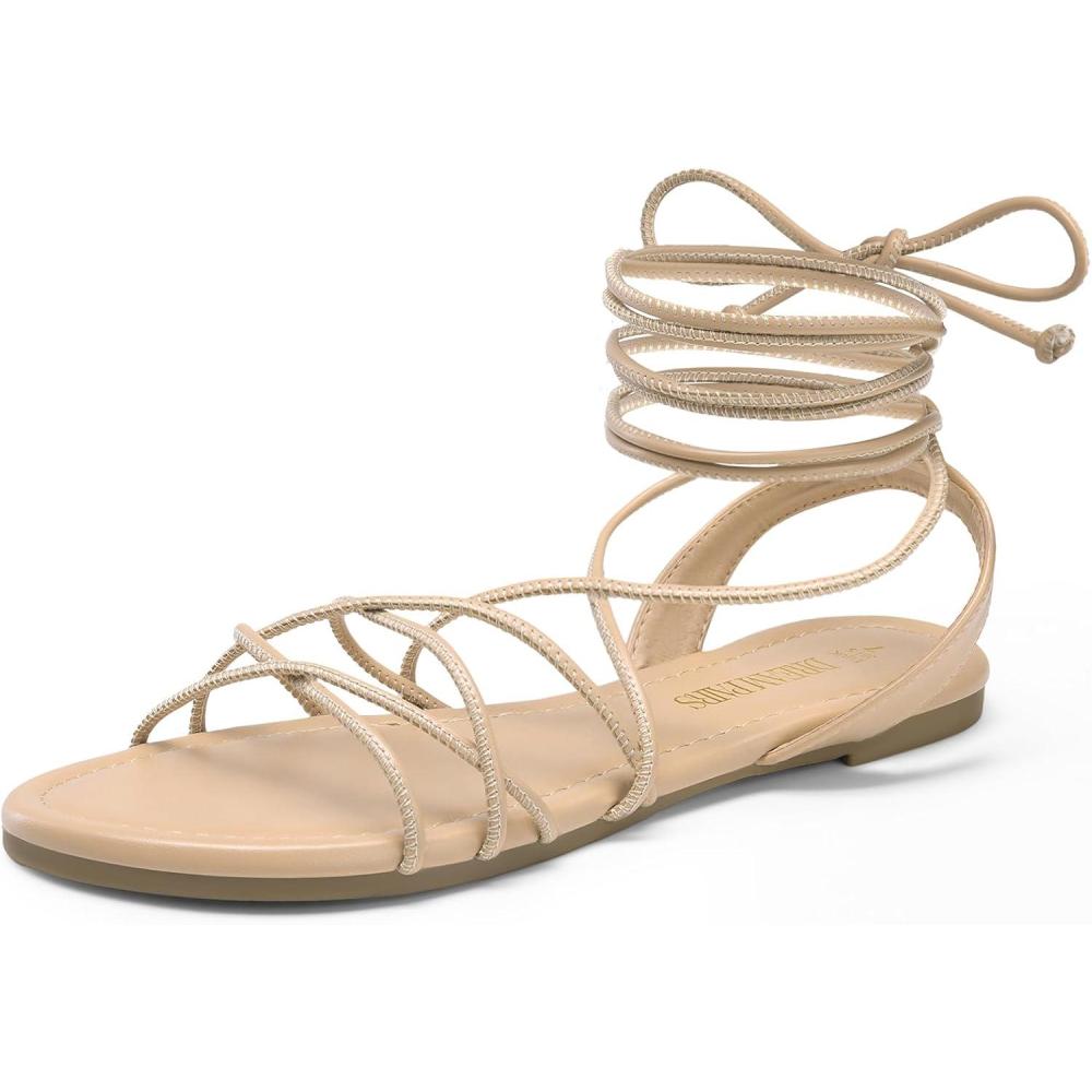 imageDREAM PAIRS Laceup Gladiator Sandals Strappy Dressy Summer Flat Sandals for WomenNude