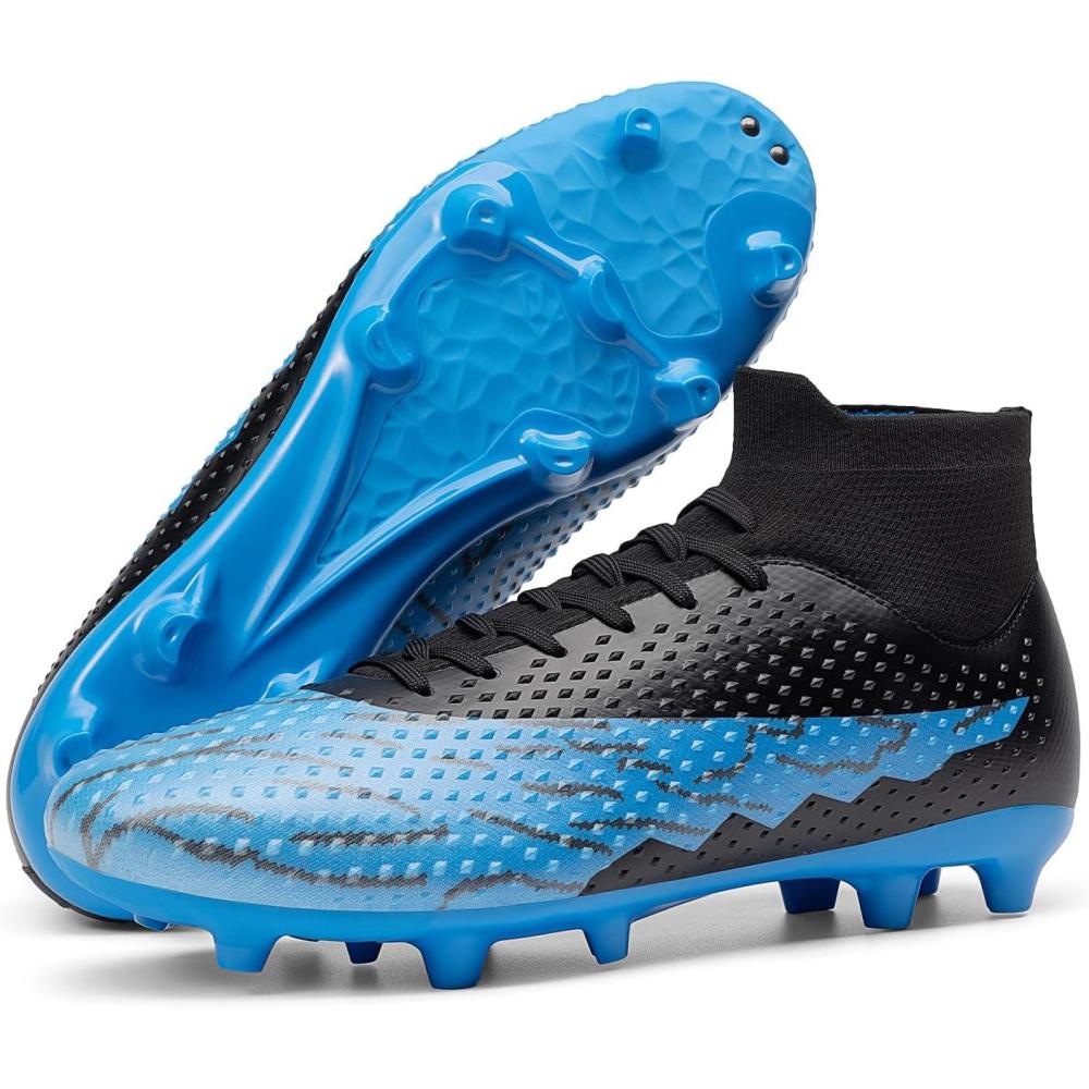 imageDREAM PAIRS Mens Firm Ground Soccer Cleats Hightop Football Cleats FGAG Professional Training Outdoor Lightweight Soccer ShoesBlackRoyal Blue