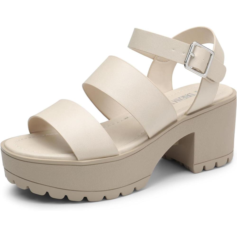 imageDREAM PAIRS Platform Heels for Women Lightweight Chunky Open Toe Stylish Comfortable Fisherman Sandals with Adjustable Ankle StrapBeige