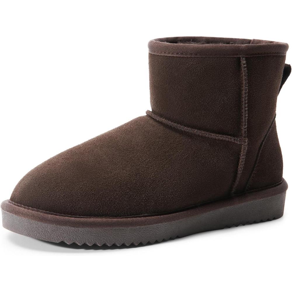 imageDREAM PAIRS Snow Boots for Women Genuine Suede Faux Fur Lining AntiSlip Warm Winter Booties Slip On Memory Foam Ankle Boots FuzzyClassic Low BootsBrown