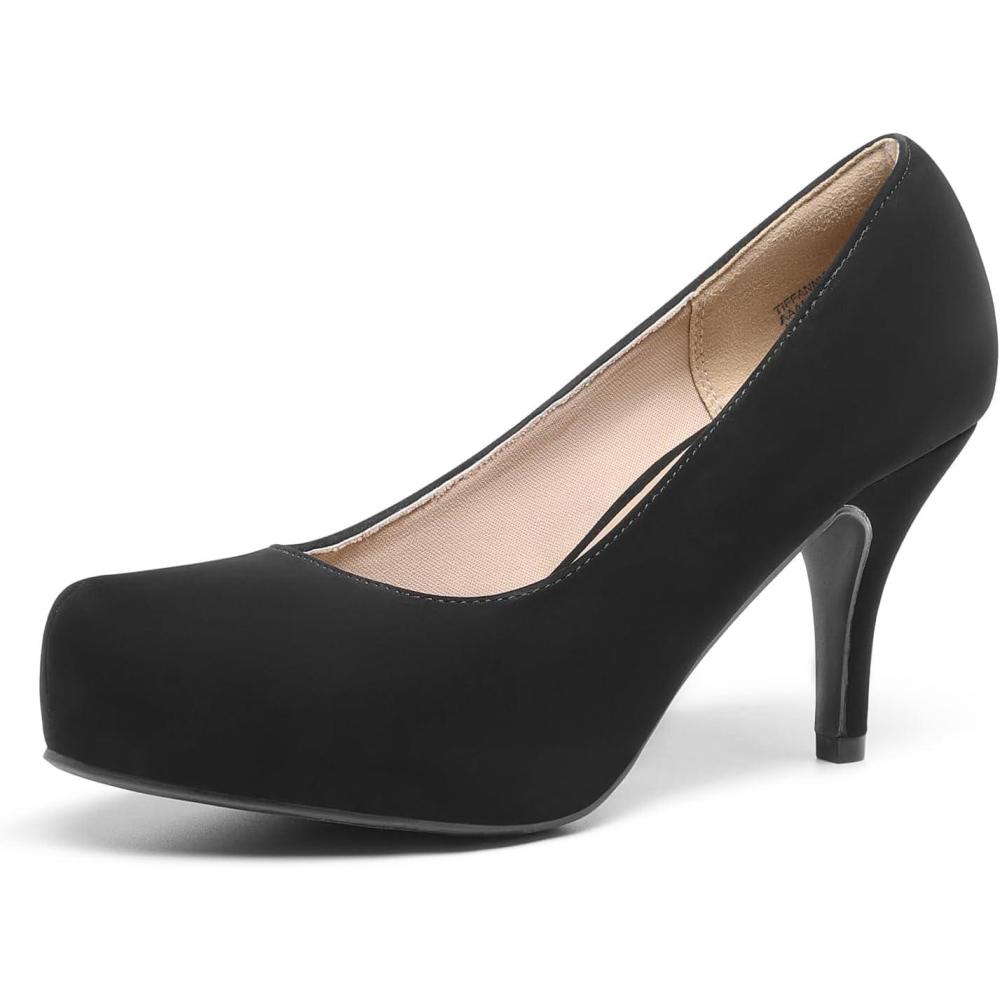 imageDREAM PAIRS Tiffany Womens Classic Elegant Versatile Low Stiletto Heel Dress Platform Pumps ShoesBlackNubuck