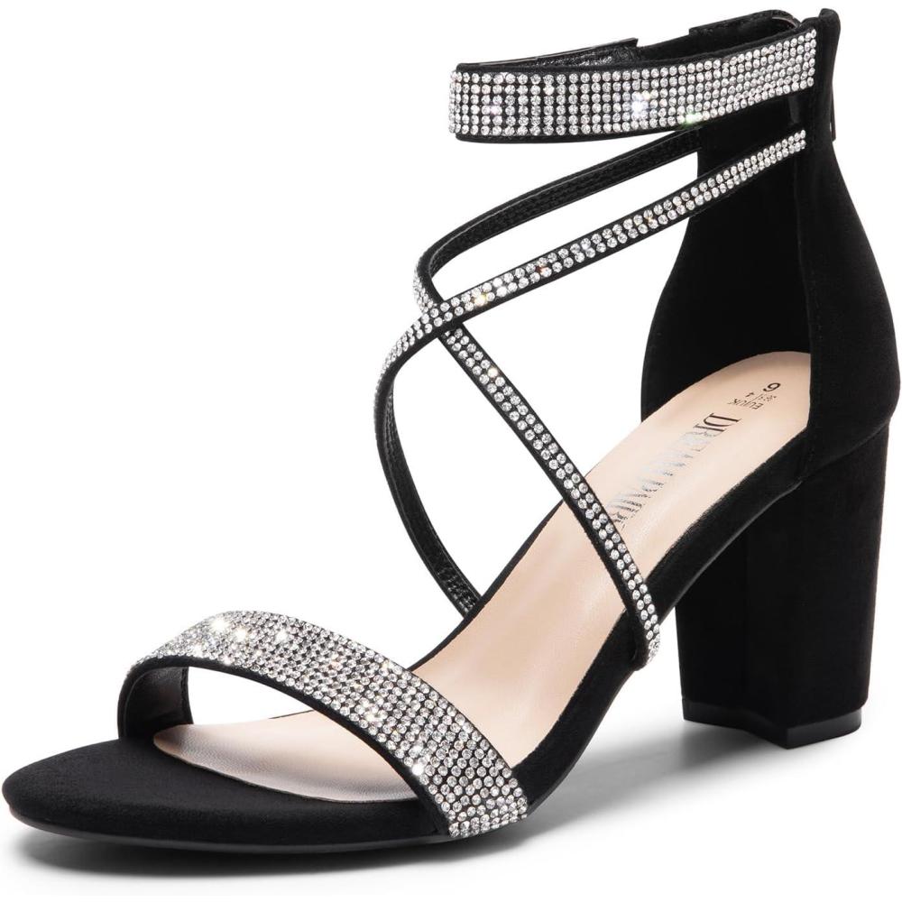 imageDREAM PAIRS Womens Chunk Low Heel Pump SandalsAll Blacksuede