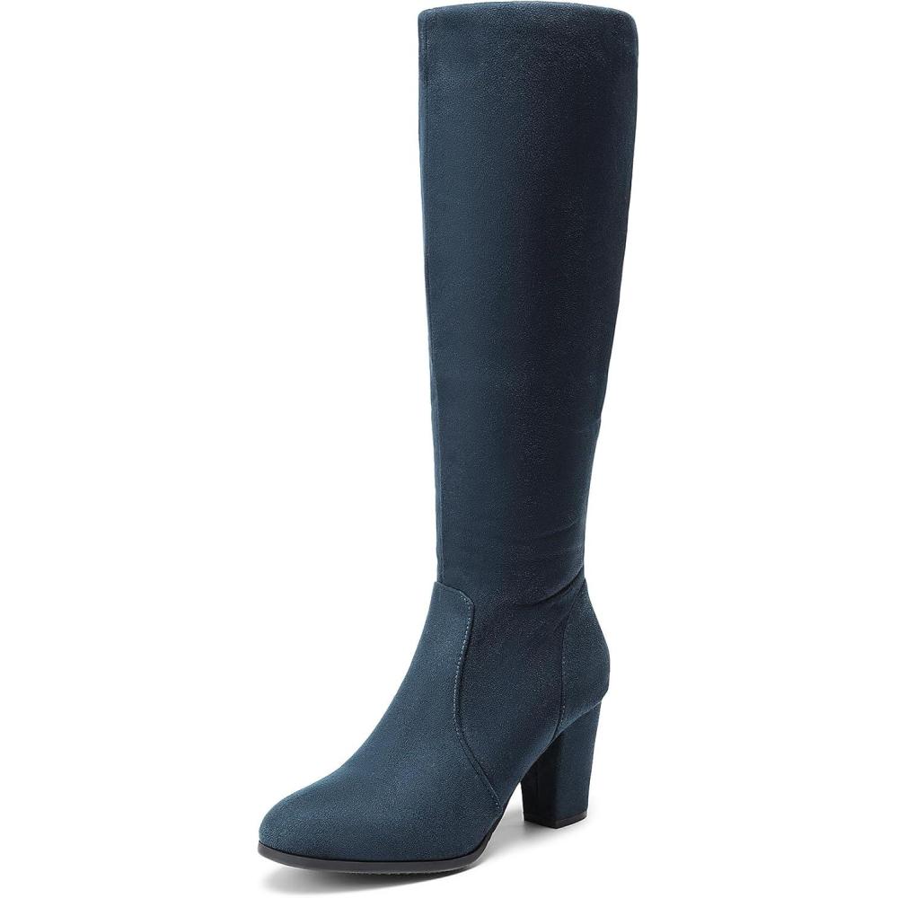 imageDREAM PAIRS Womens Chunky Heel Knee High BootsDarkBlue