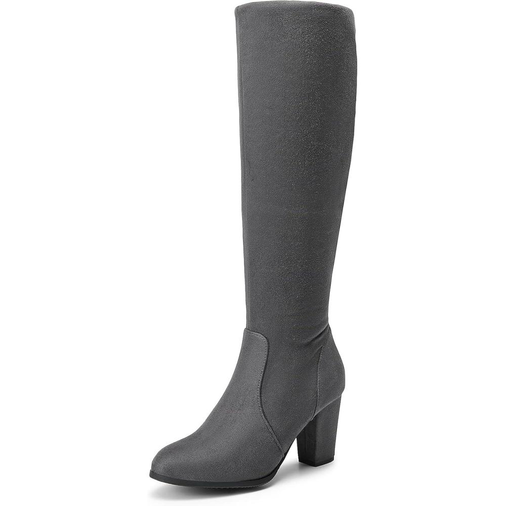 imageDREAM PAIRS Womens Chunky Heel Knee High BootsGrey