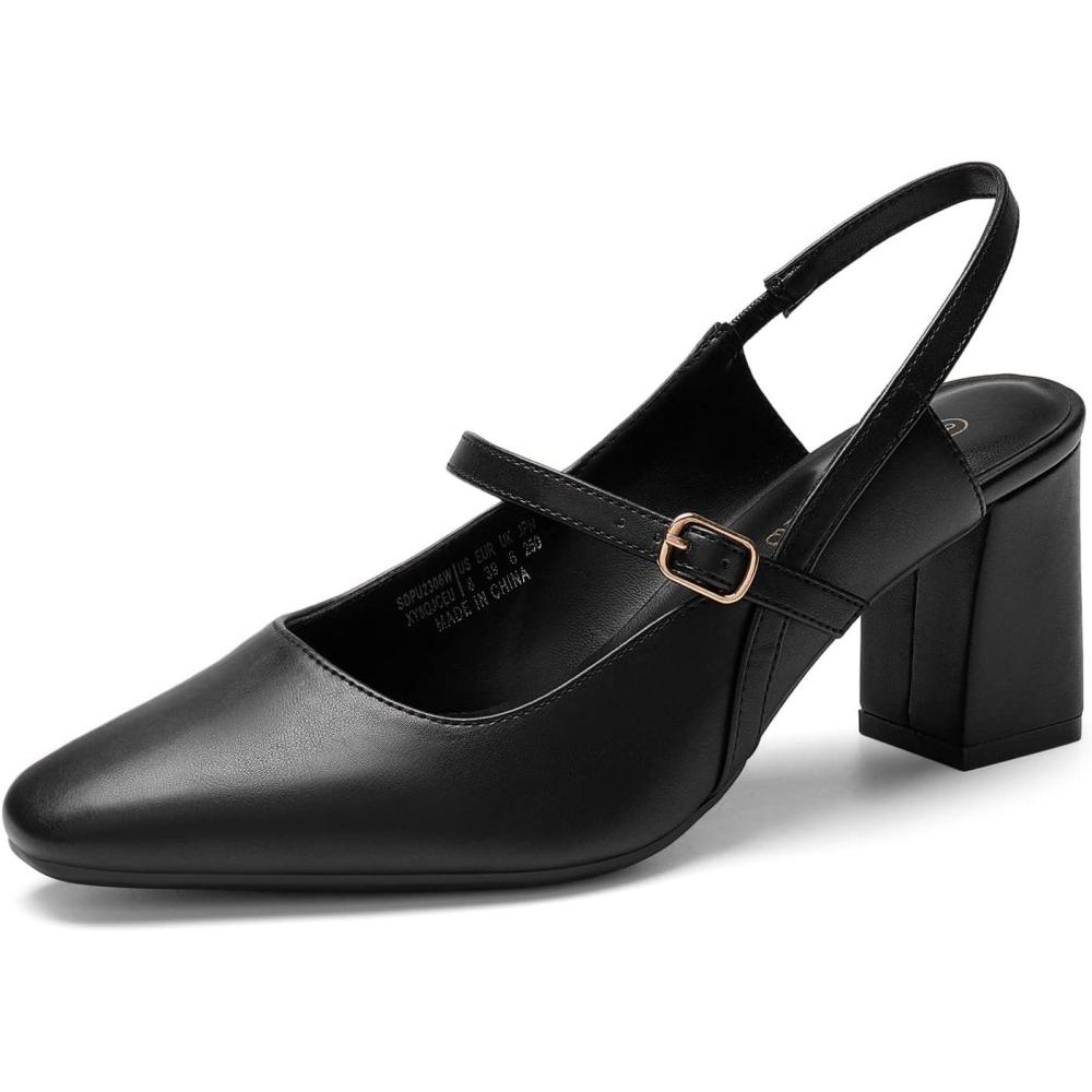 imageDREAM PAIRS Womens Closed Toe Chunky High Heels Mary Jane Block Square Toe Slingback Strappy Dress Work Pumps ShoesBlackpu