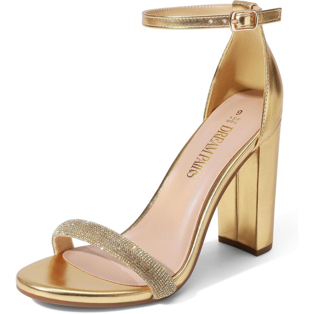 imageDREAM PAIRS Womens HiChunk High Heel Pump SandalsGoldrhinestone