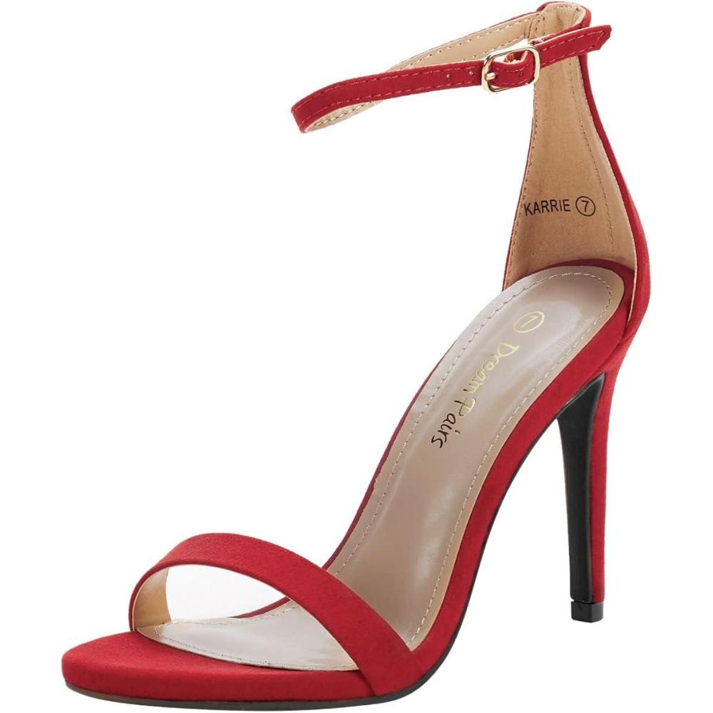 imageDREAM PAIRS Womens High Heels Flower Ankle Strap Stilettos Round Open Toe Dressy Sexy SandalsRedSuede