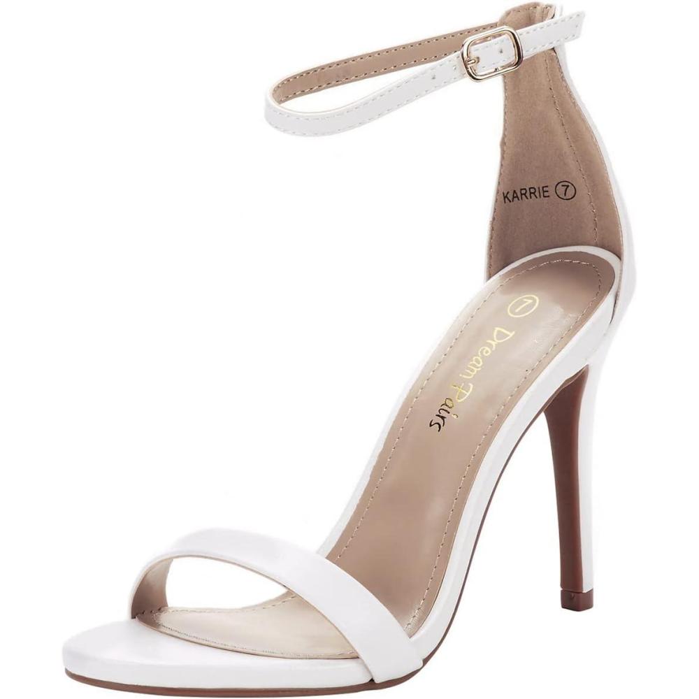 imageDREAM PAIRS Womens High Heels Flower Ankle Strap Stilettos Round Open Toe Dressy Sexy SandalsWhitePu