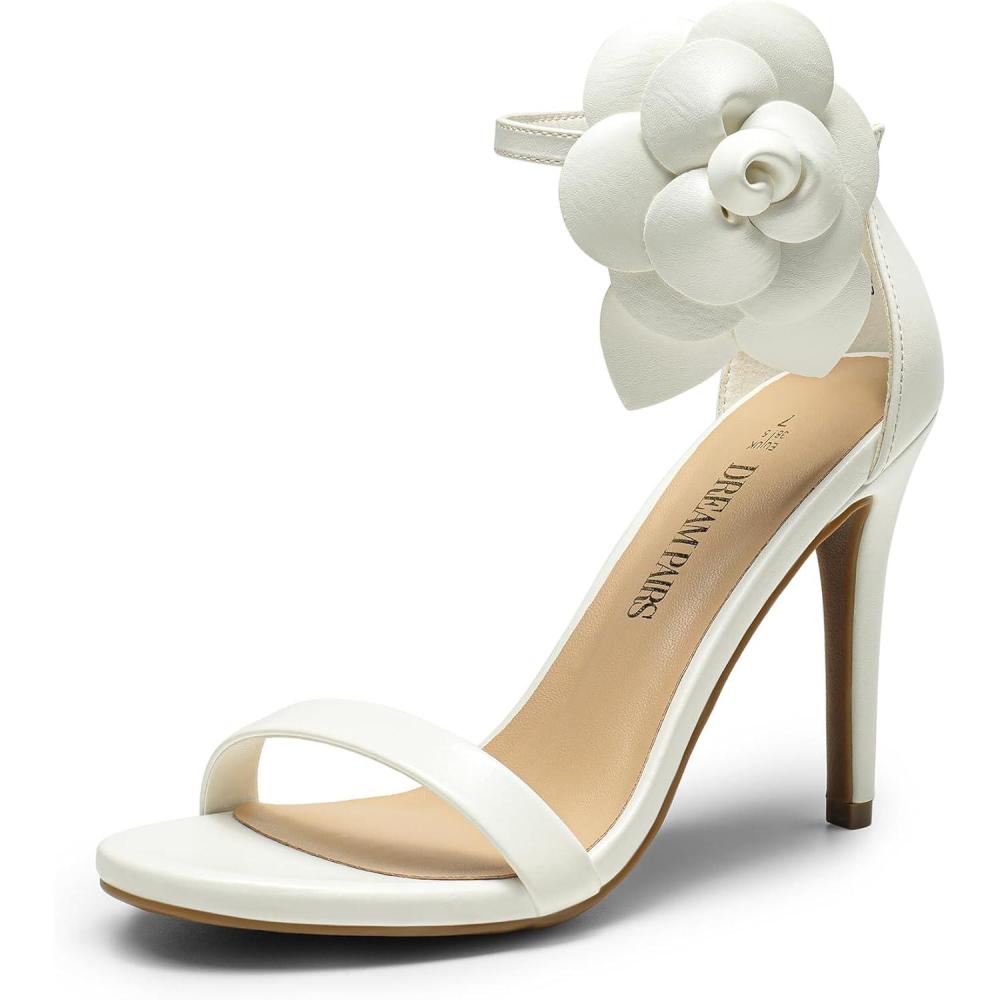 imageDREAM PAIRS Womens High Heels Flower Ankle Strap Stilettos Round Open Toe Dressy Sexy SandalsWhitepu