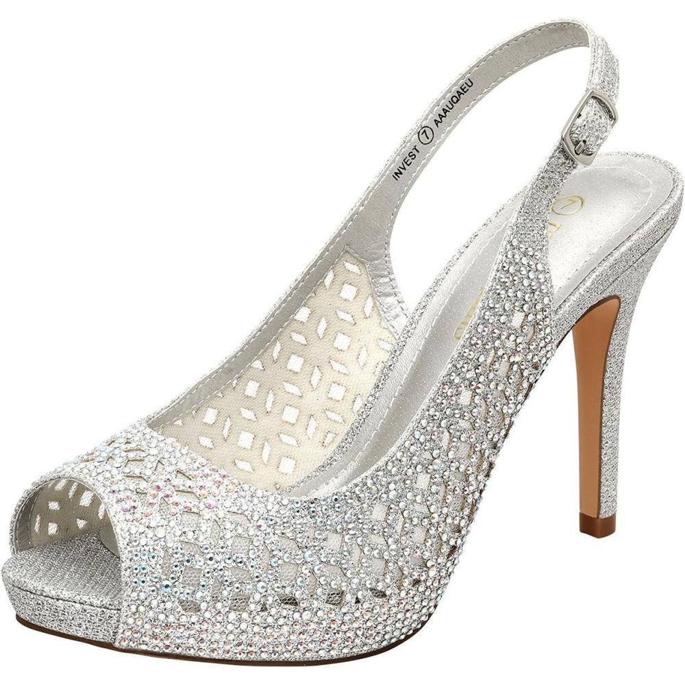 imageDREAM PAIRS Womens High Heels Platform Dress Rhinestones Peep Toe Pumps ShoesSilverGlitter