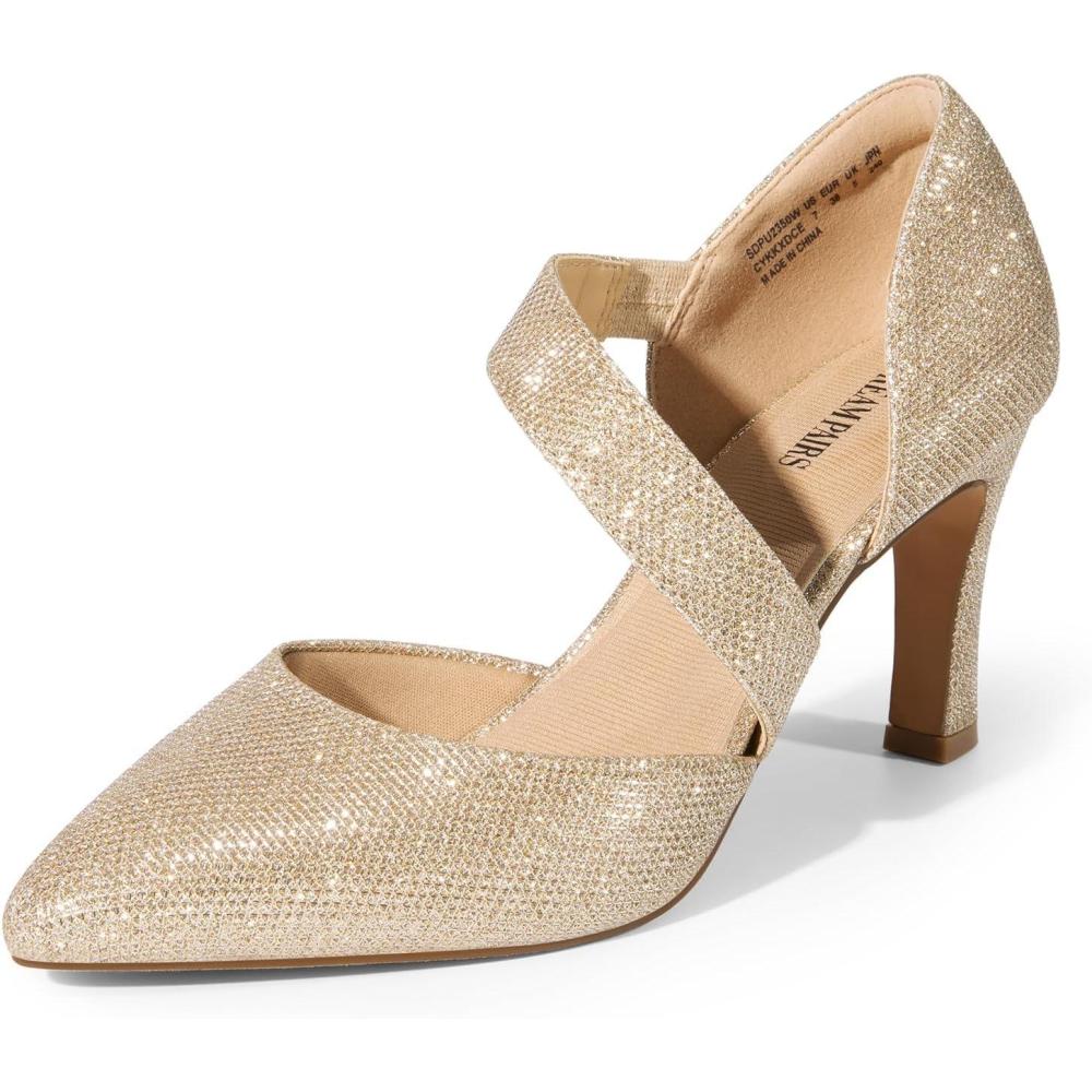 imageDREAM PAIRS Womens High Heels Pumps Dress Closed Pointed Toe Comfortable DOrsay Pumps Shoes for Work Office Wedding Dancing CharmaneGoldglitter