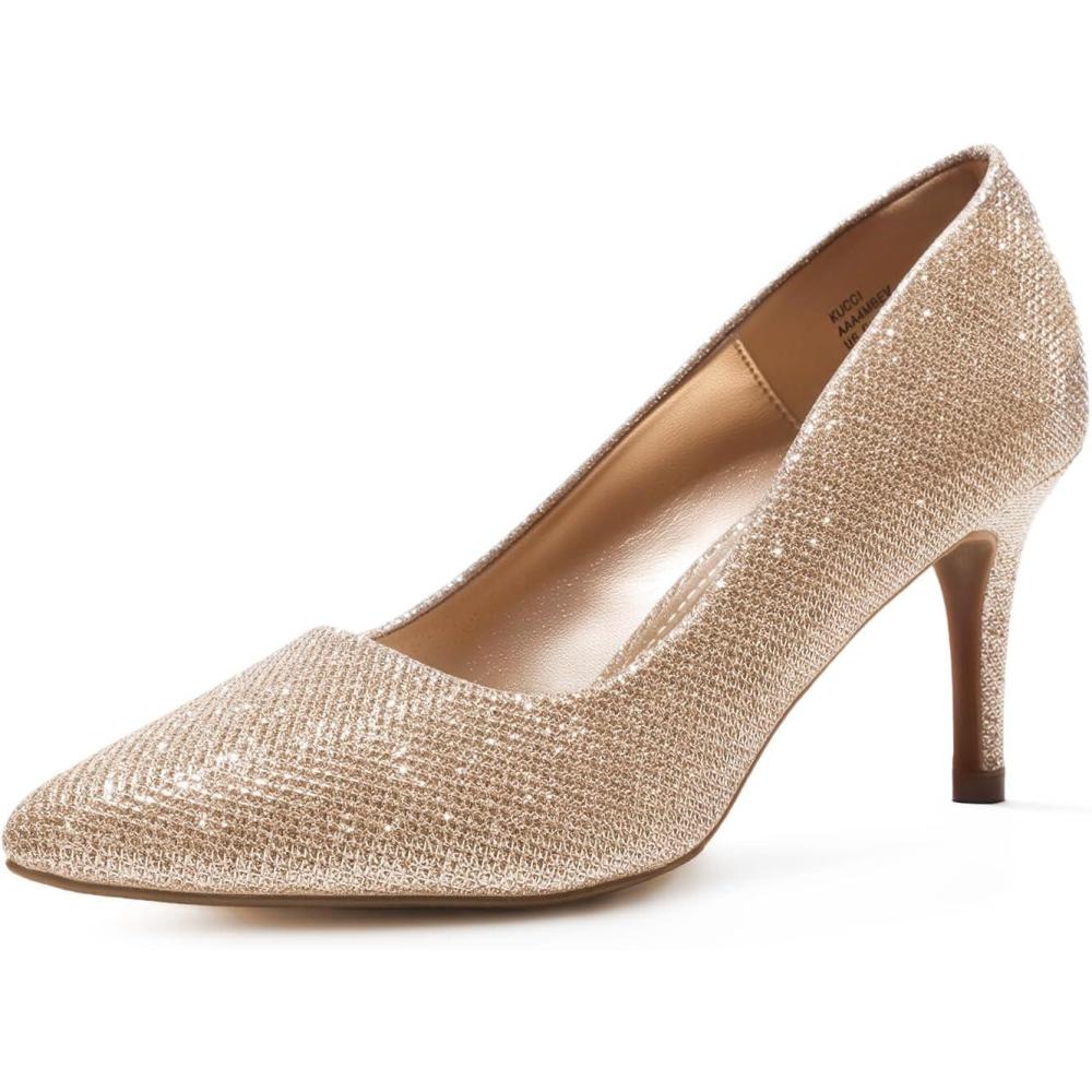 imageDREAM PAIRS Womens High Stiletto Heels Closed Pointed Toe Dress Pumps Shoes for Wedding Work Office Business 3 InchesGoldGlitter