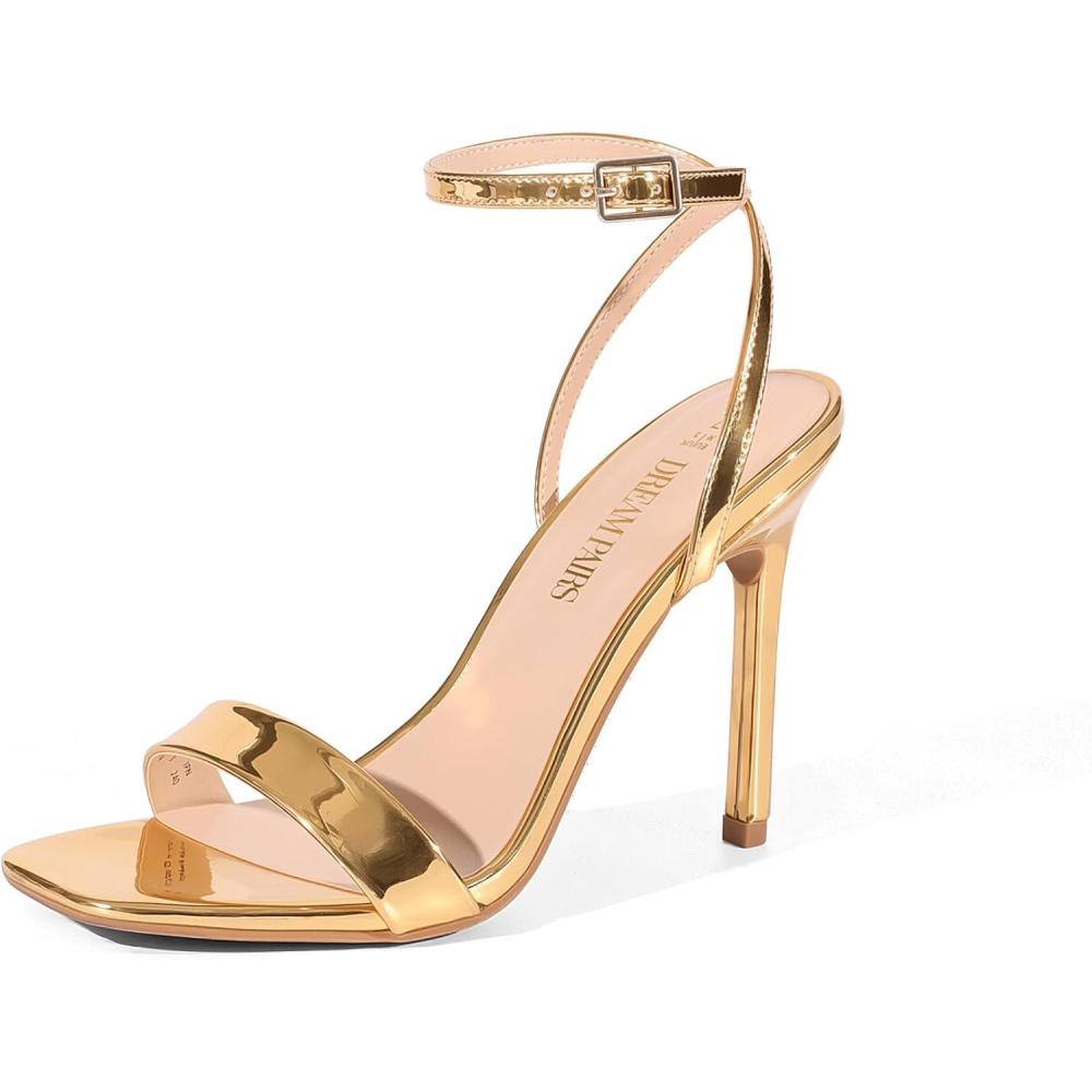 imageDREAM PAIRS Womens High Stilettos Open Square Toe Ankle Strap Heels Sexy Comfort Strappy Dress Shoes Wedding Bridal Pumps SandalsGoldpat