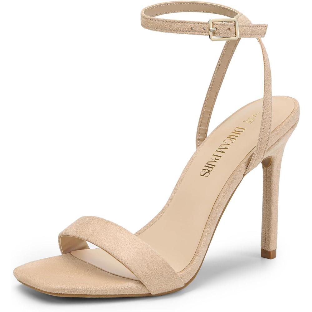 imageDREAM PAIRS Womens High Stilettos Open Square Toe Ankle Strap Heels Sexy Comfort Strappy Dress Shoes Wedding Bridal Pumps SandalsNudesuede