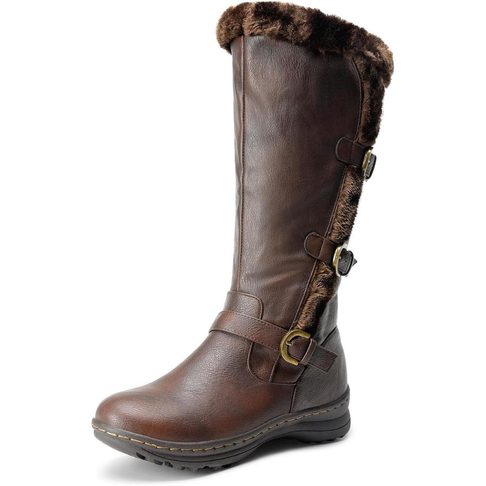 imageDREAM PAIRS Womens Knee High Boots Thick Faux Fur Lined Winter Snow Warm Boots with ZipperBrown