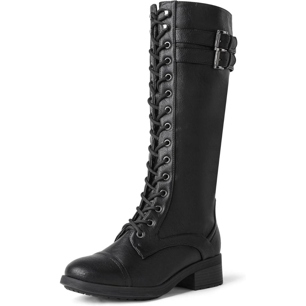 imageDREAM PAIRS Womens Pu Knee High Riding Combat BootsGeorgiablack