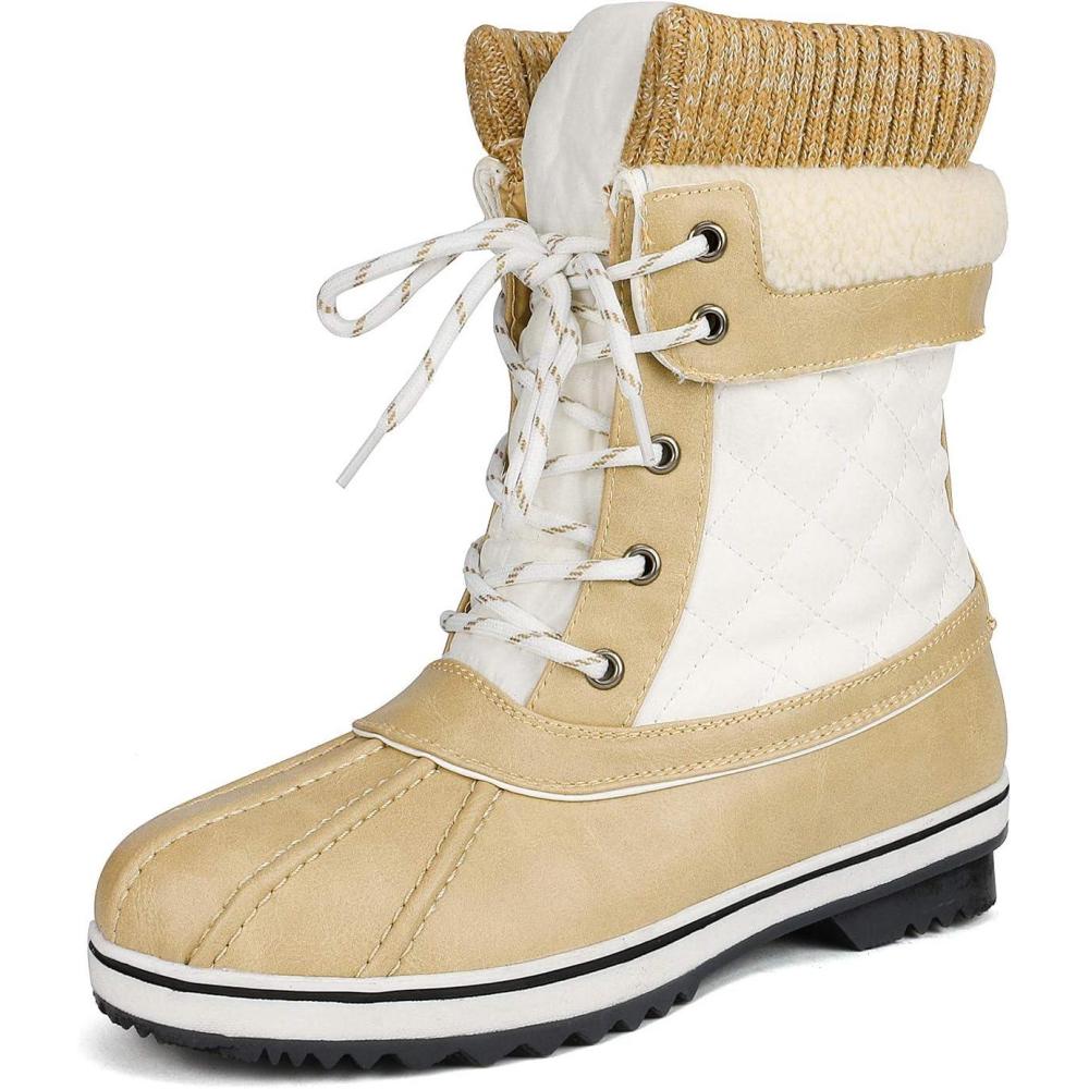 imageDREAM PAIRS Womens Snow Winter Boots Mid Calf Waterproof Duck Warm Outdoor Winter Boots ShoesBeigeWhite