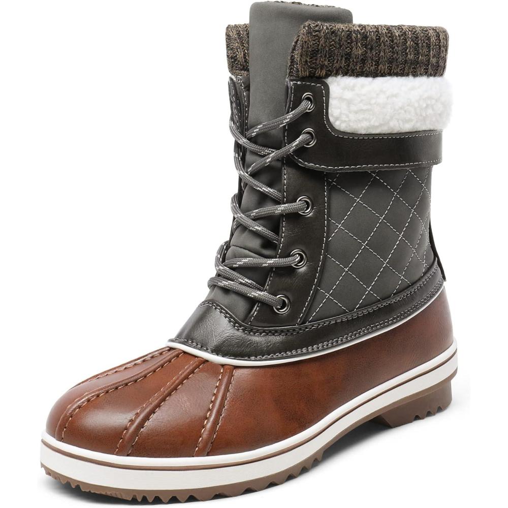 imageDREAM PAIRS Womens Snow Winter Boots Mid Calf Waterproof Duck Warm Outdoor Winter Boots ShoesTanKhaki