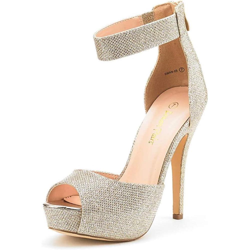 imageDREAM PAIRS Womens Swan05 High Heel Platform Dress Pump ShoesGoldGlitter