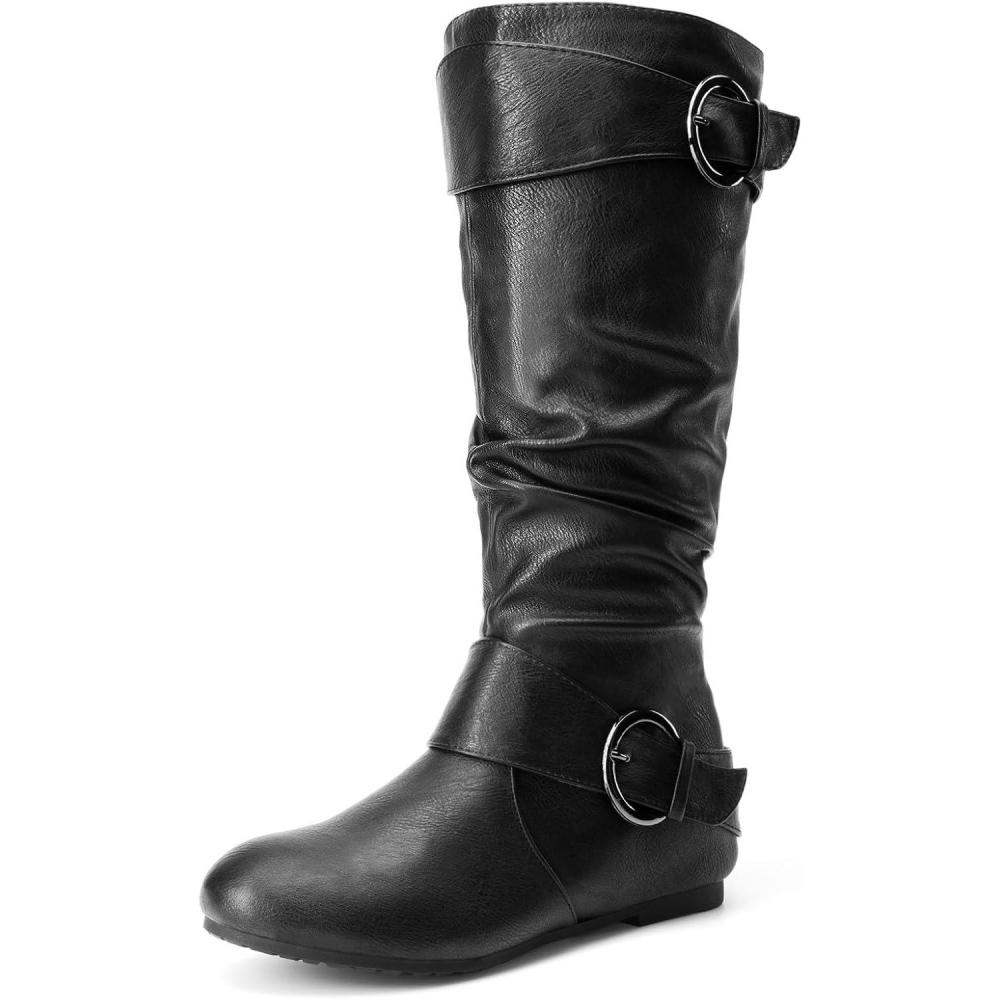 imageDREAM PAIRS Womens Wide Calf Knee High Boots Furlined Low Hidden Wedge BootsUrablackwidecalf