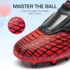 DREAM PAIRS Boys Girls Soccer Cleats Firm Ground Kids Youth Athletic Outdoor Football Shoes(Red/Black)