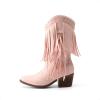 DREAM PAIRS Girls Cowboy Boots with Tassel Fringe Cowgirl Boots Kids Western Boots Stylish & Comfortable(Pink)