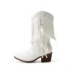 DREAM PAIRS Girls Cowboy Boots with Tassel Fringe Cowgirl Boots Kids Western Boots Stylish & Comfortable(White)