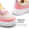 DREAM PAIRS Girls Fashion Sneakers Tennis Shoes Kids Platform Lightweight Lace Up Casual Walking Shoes(Pink)