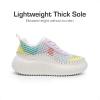 DREAM PAIRS Girls Fashion Sneakers Tennis Shoes Kids Platform Lightweight Lace Up Casual Walking Shoes(White/Rainbow-pu)