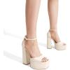 DREAM PAIRS High Heels Chunky Block Platform Heels for Women Ankle Strap Sexy Open Square Toe Heels Dressy Pumps Sandals(Beige-pat)