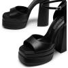 DREAM PAIRS High Heels Chunky Block Platform Heels for Women Ankle Strap Sexy Open Square Toe Heels Dressy Pumps Sandals(Black)