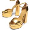 DREAM PAIRS High Heels Chunky Block Platform Heels for Women Ankle Strap Sexy Open Square Toe Heels Dressy Pumps Sandals(Gold)