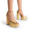 DREAM PAIRS High Heels Chunky Block Platform Heels for Women Ankle Strap Sexy Open Square Toe Heels Dressy Pumps Sandals(Gold)
