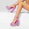 DREAM PAIRS High Heels Chunky Block Platform Heels for Women Ankle Strap Sexy Open Square Toe Heels Dressy Pumps Sandals(Hot Pink-rhinestone)