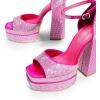 DREAM PAIRS High Heels Chunky Block Platform Heels for Women Ankle Strap Sexy Open Square Toe Heels Dressy Pumps Sandals(Hot Pink-rhinestone)