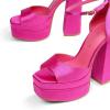 DREAM PAIRS High Heels Chunky Block Platform Heels for Women Ankle Strap Sexy Open Square Toe Heels Dressy Pumps Sandals(Hot Pink-satin)