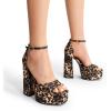 DREAM PAIRS High Heels Chunky Block Platform Heels for Women Ankle Strap Sexy Open Square Toe Heels Dressy Pumps Sandals(Leopard)