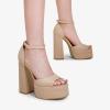 DREAM PAIRS High Heels Chunky Block Platform Heels for Women Ankle Strap Sexy Open Square Toe Heels Dressy Pumps Sandals(Nude)